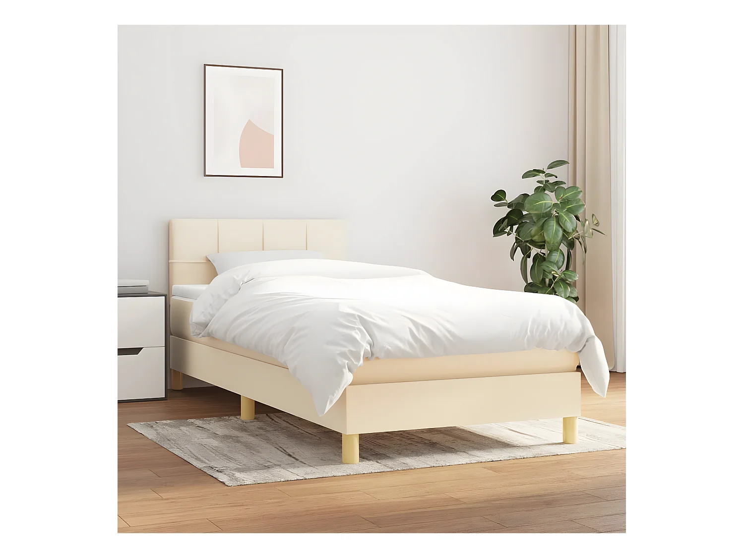 Cama box spring con colchón tela color crema 100x200 cm