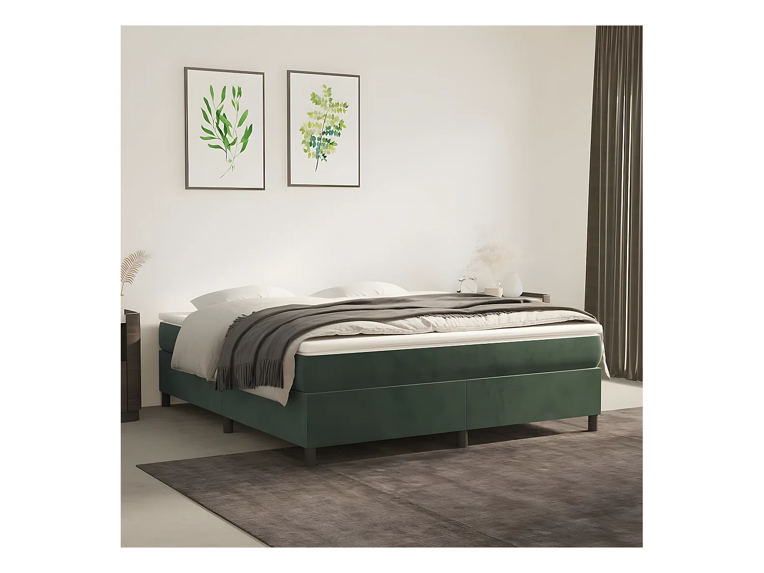 Lit à sommier tapissier et matelas Vert foncé 160x200cm Velours