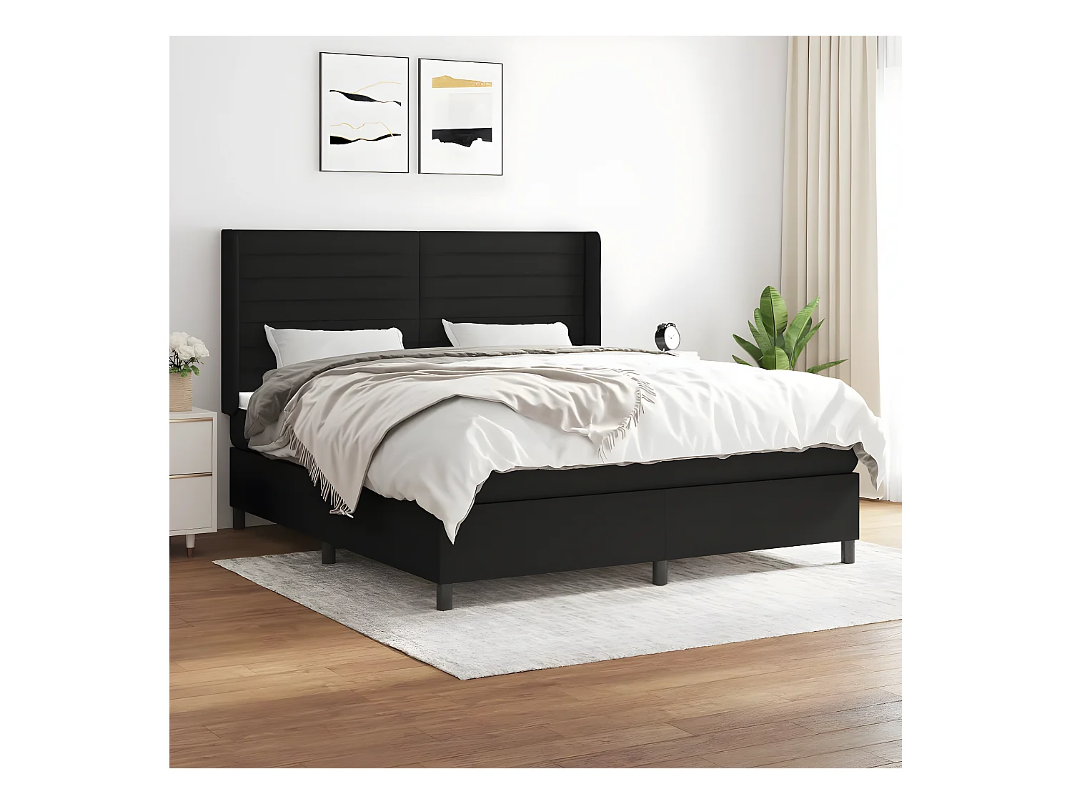 Lit à sommier tapissier avec matelas Noir 160x200 cm Tissu