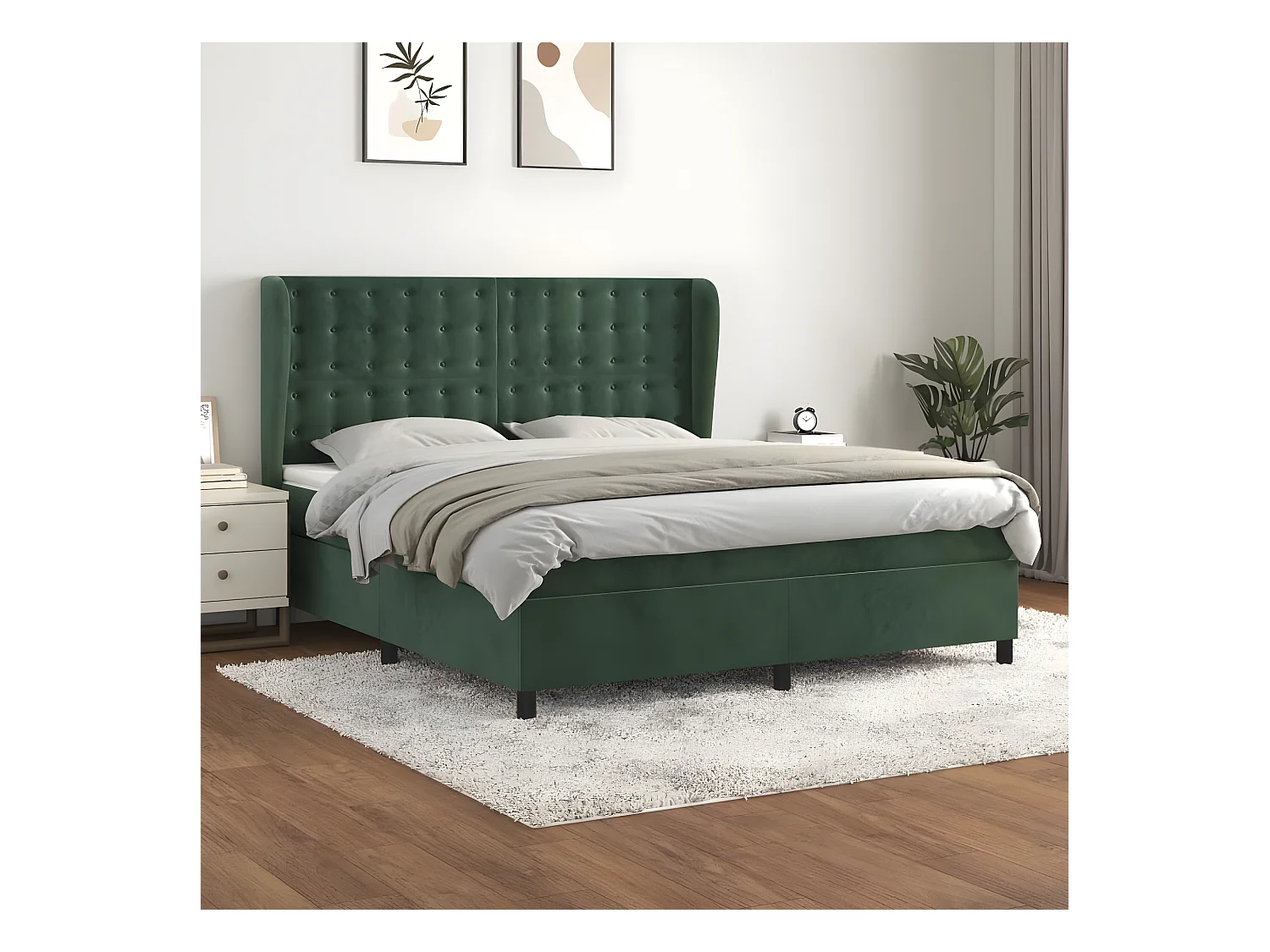 Lit à sommier tapissier et matelas Vert foncé 160x200cm Velours