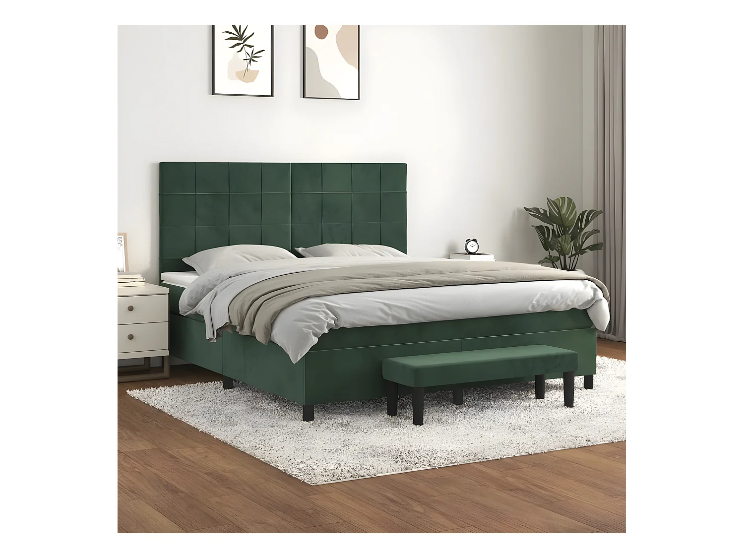 Cama box spring con colchón terciopelo verde oscuro 180x200 cm