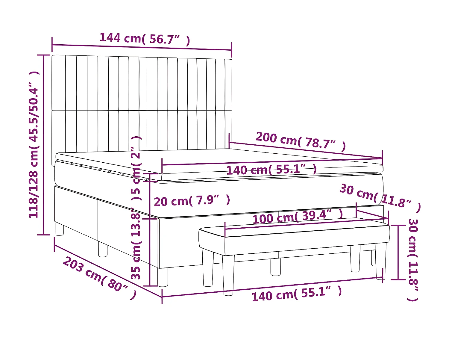 Cama com molas/colchão 140x200 cm tecido castanho-acinzentado