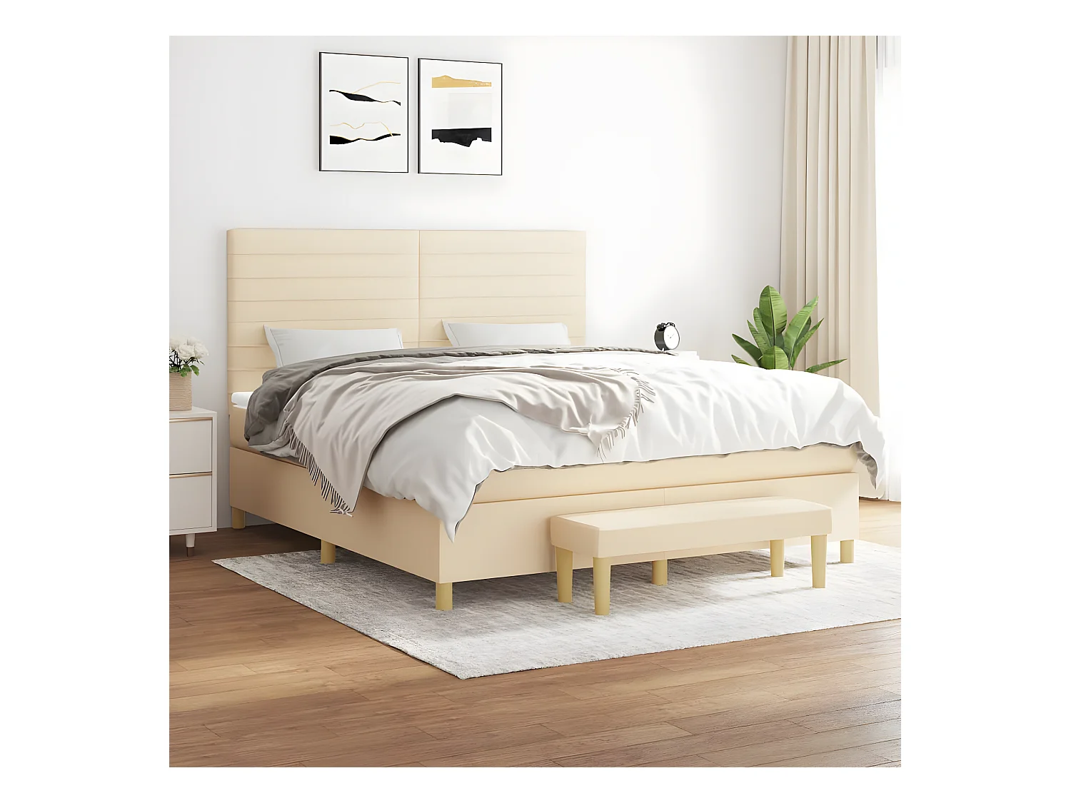 Lit à sommier tapissier avec matelas Crème 160x200 cm Tissu