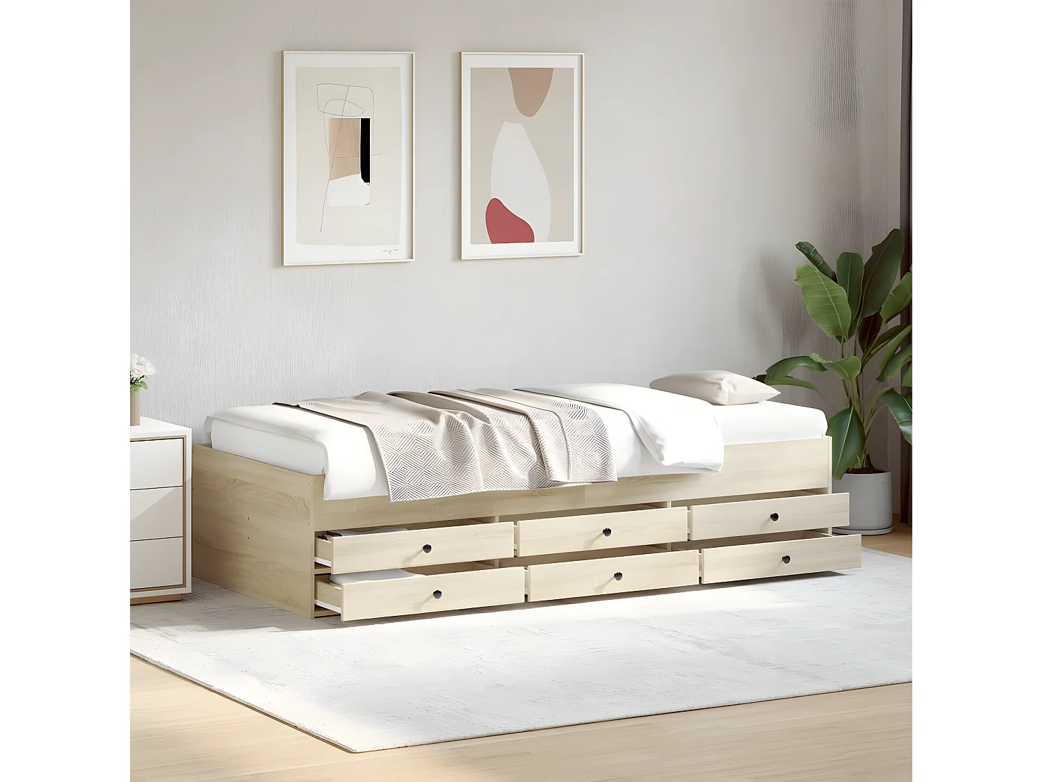 Lit de jour et tiroirs chêne sonoma 75x190cm bois d'ingénierie