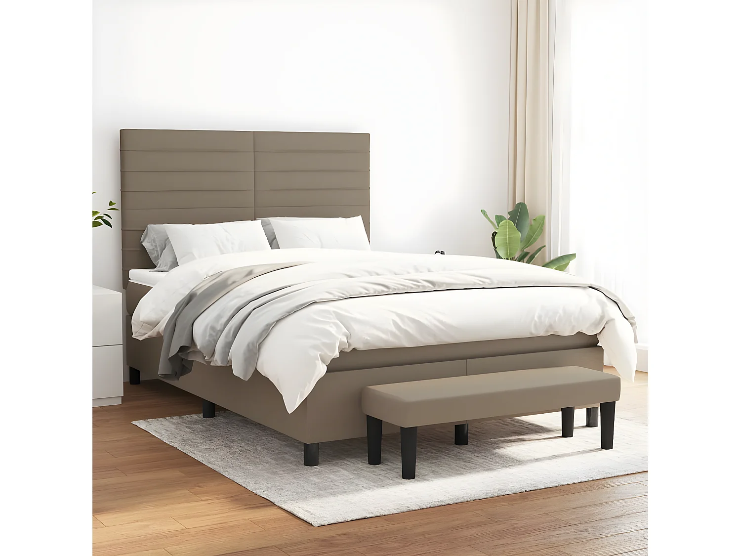 Lit à sommier tapissier avec matelas Taupe 140x200 cm Tissu