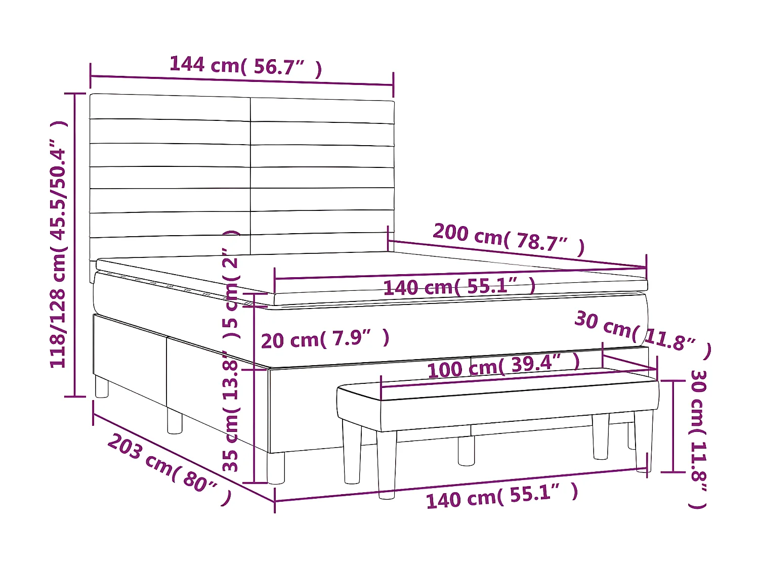 Lit à sommier tapissier avec matelas Taupe 140x200 cm Tissu