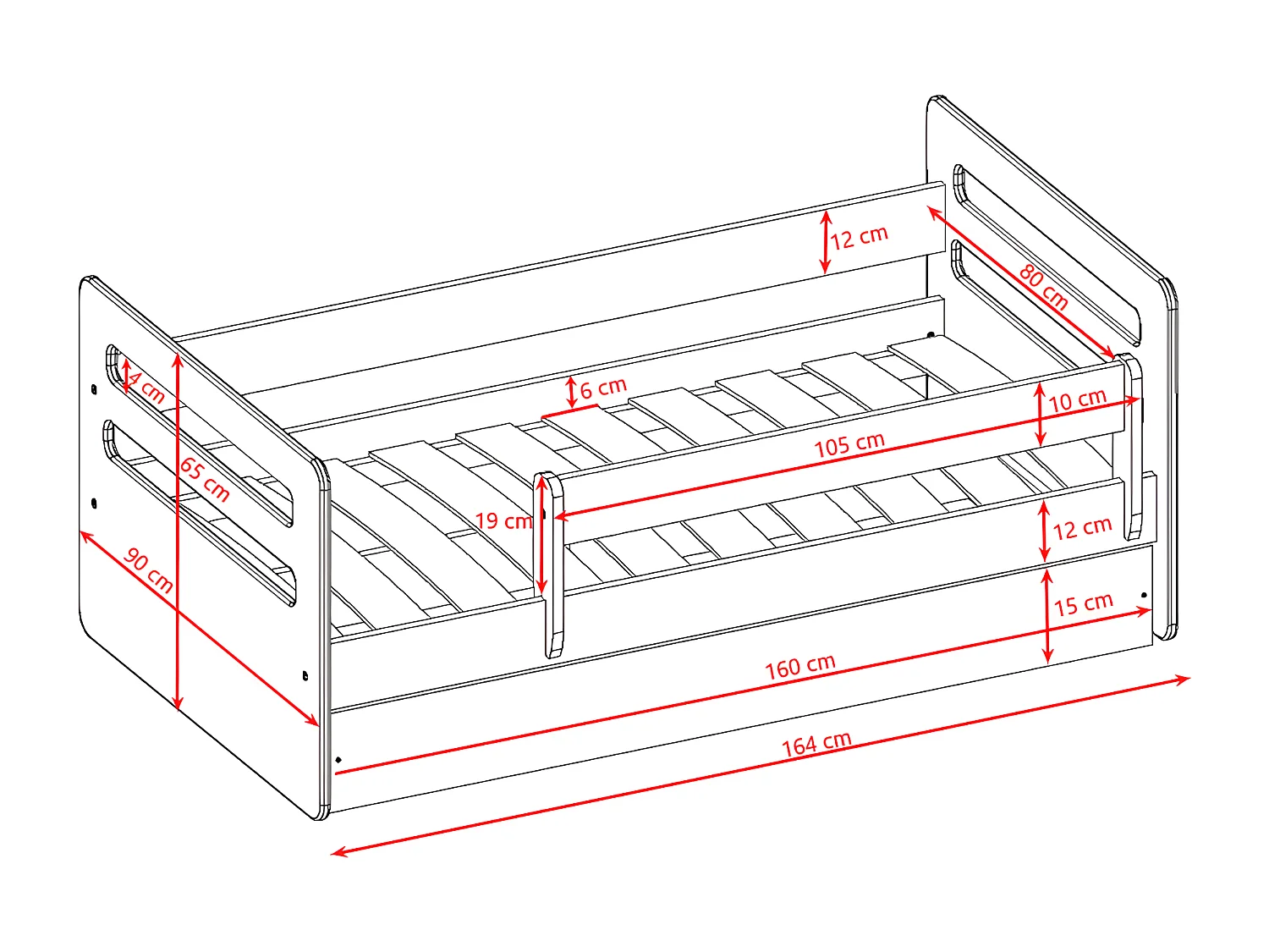 Lit tomi rose avec tiroir sans matelas 160/80