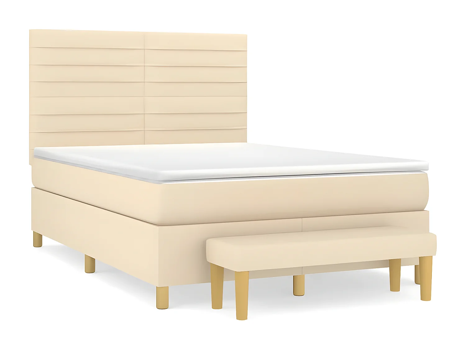 Cama box spring con colchón tela color crema 140x190 cm