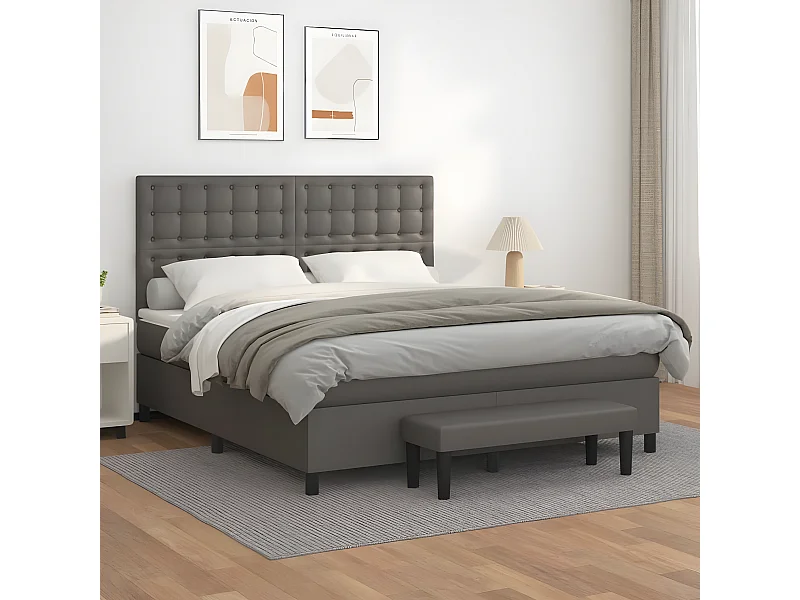 Cama com molas/colchão 160x200 cm couro artificial cinzento