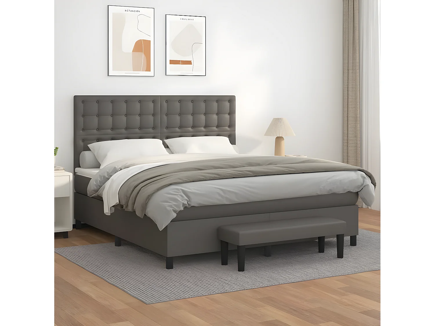 Cama com molas/colchão 160x200 cm couro artificial cinzento