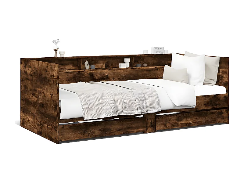 Sofá-cama com gavetas derivados de madeira carvalho fumado
