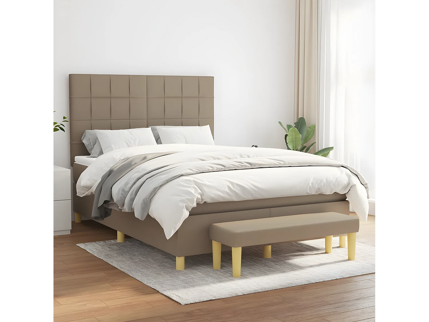 Lit à sommier tapissier avec matelas Taupe 140x200 cm Tissu