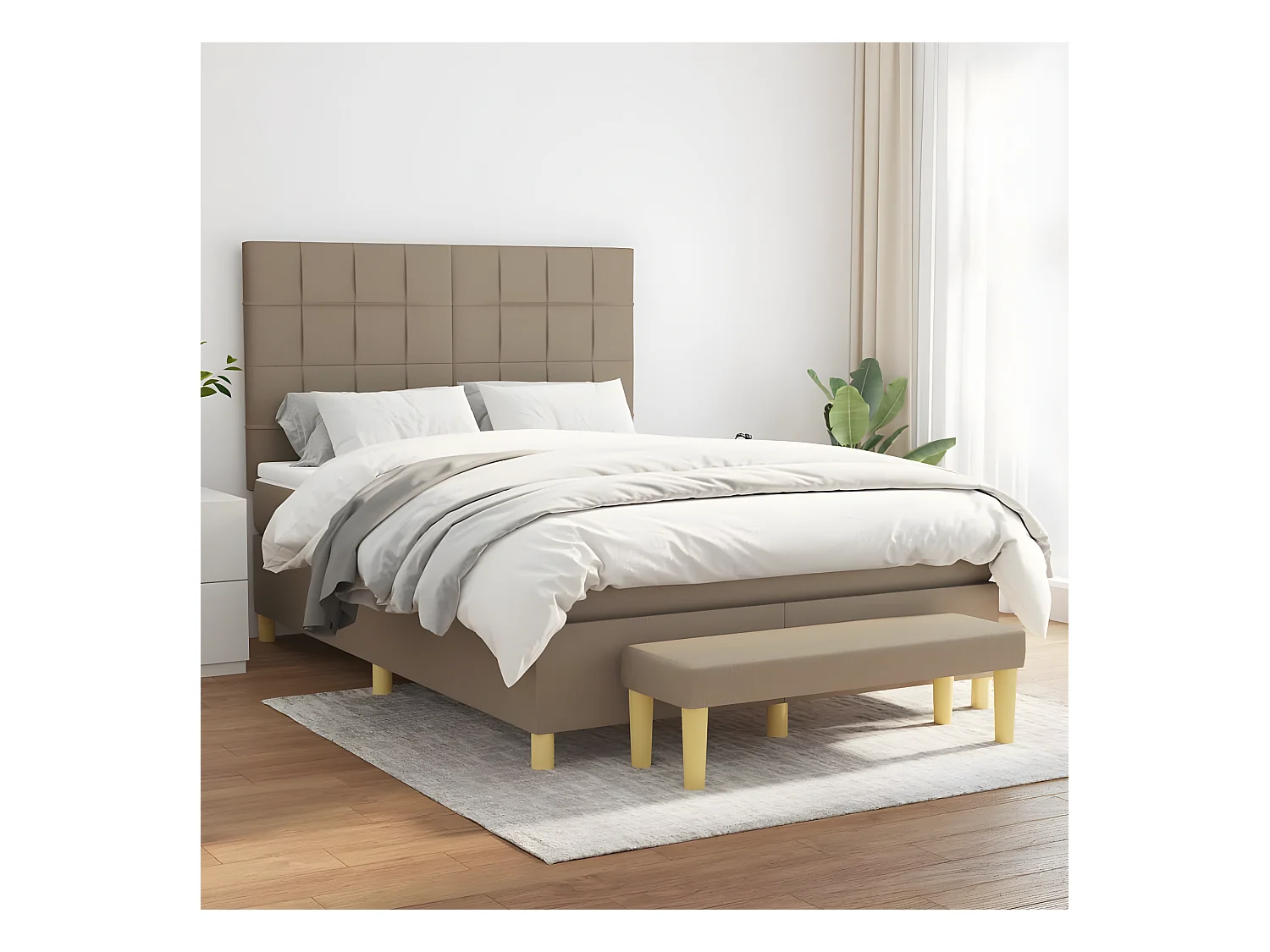 Lit à sommier tapissier avec matelas Taupe 140x200 cm Tissu