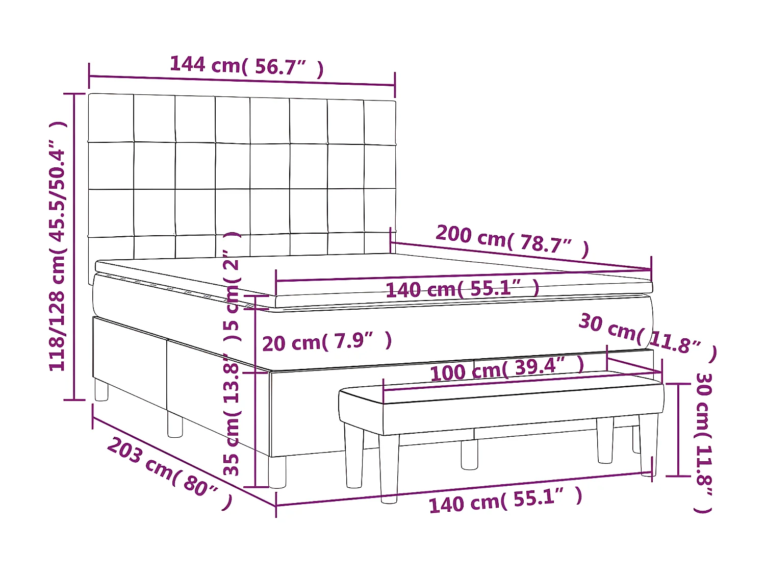 Lit à sommier tapissier avec matelas Taupe 140x200 cm Tissu