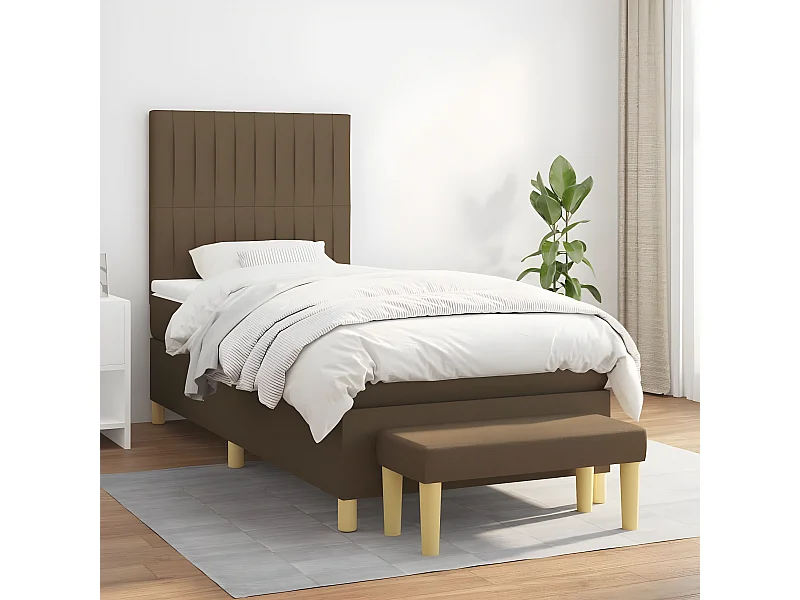 Cama box spring con colchón tela marrón oscuro 90x190 cm