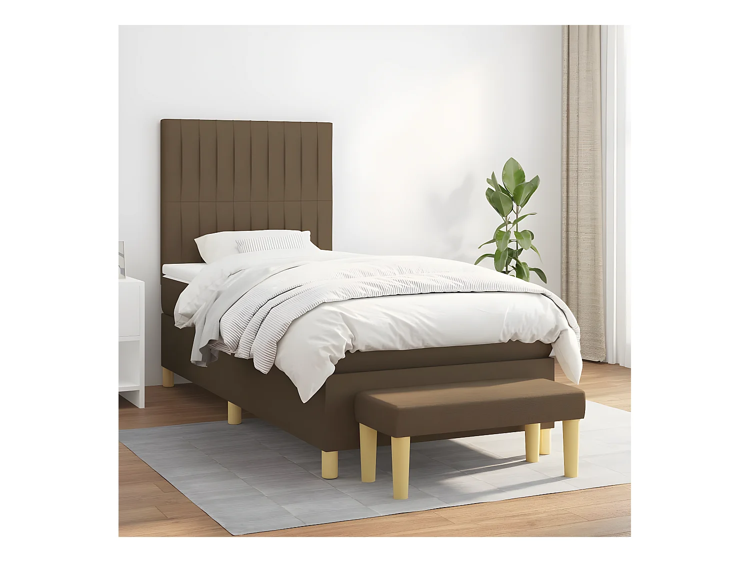 Cama box spring con colchón tela marrón oscuro 90x190 cm
