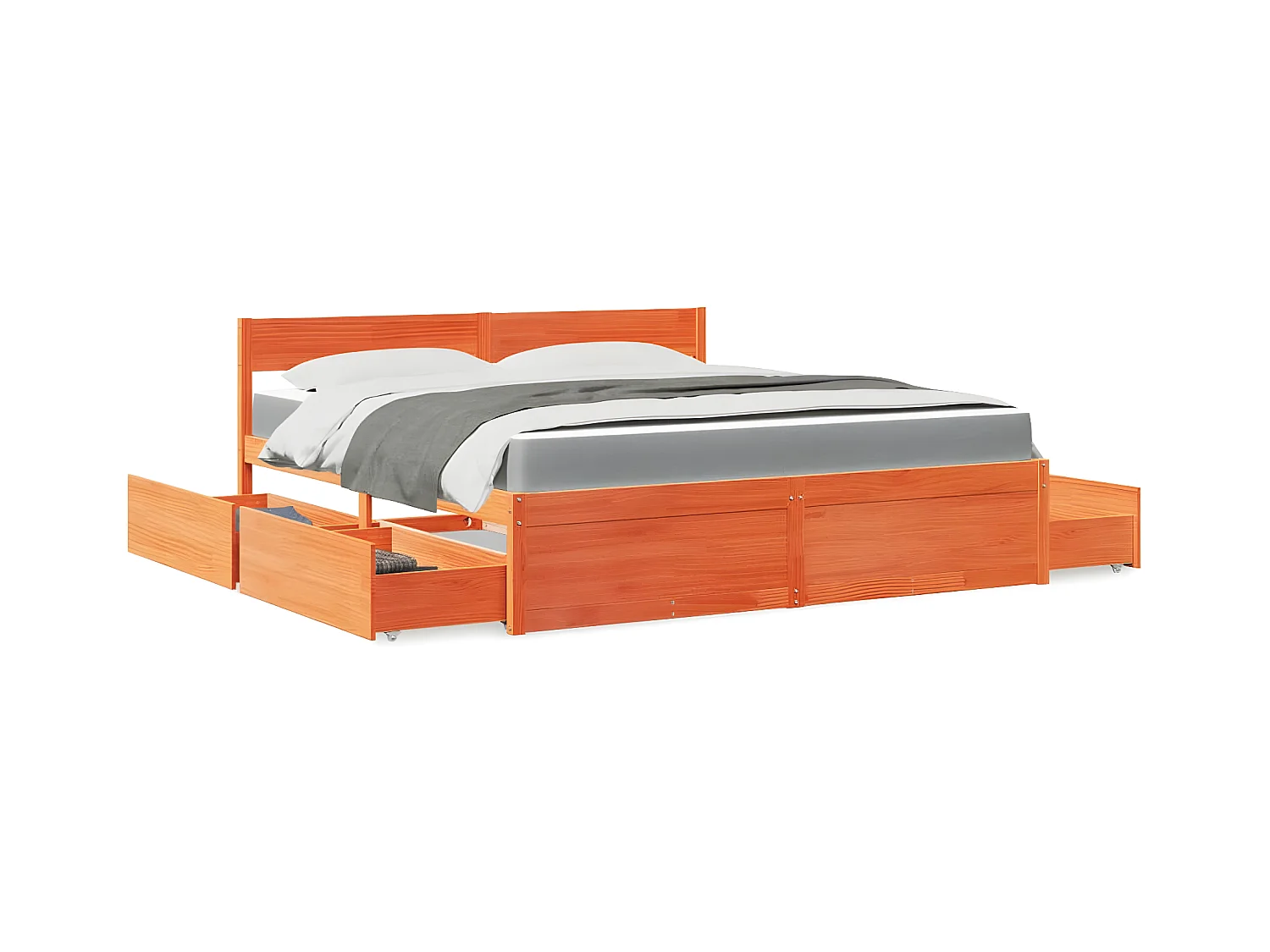 Lit avec tiroirs/matelas cire marron 180x200 cm bois massif pin