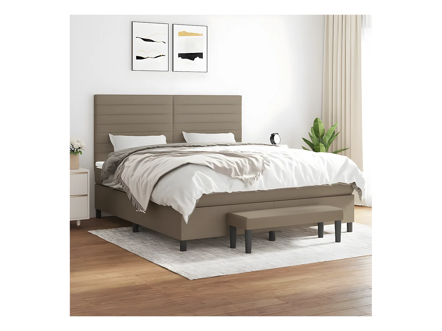 Lit à sommier tapissier avec matelas Taupe 160x200 cm Tissu