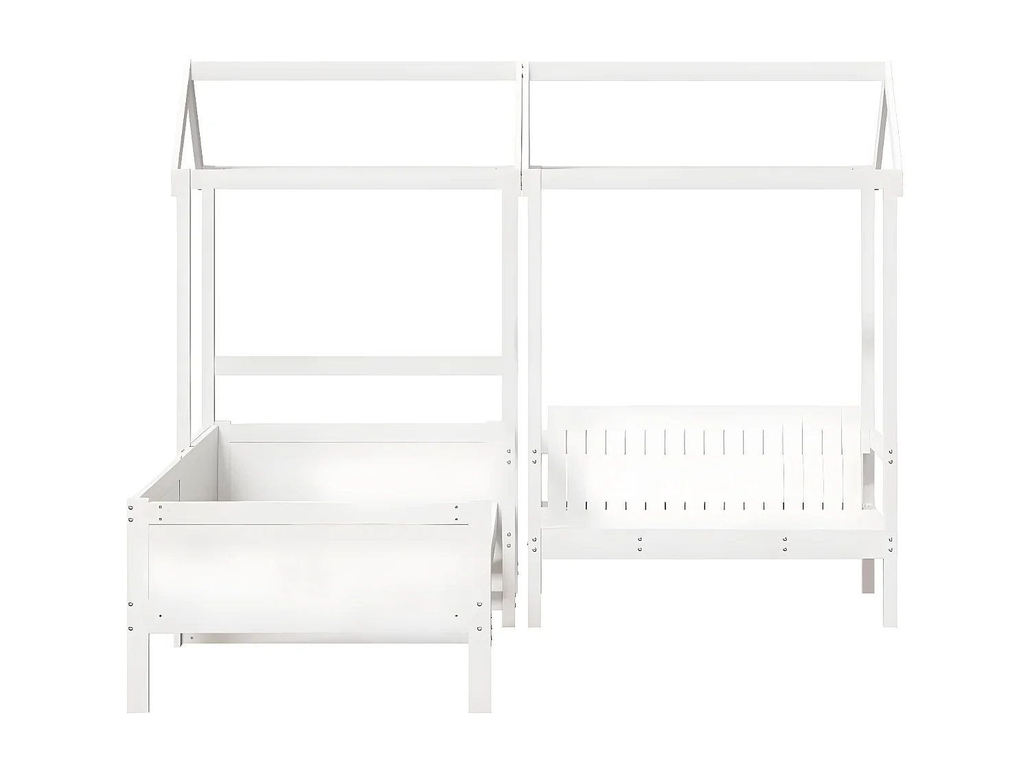Conj. sofá-cama e banco c/ telhado 90x190cm pinho maciço branco