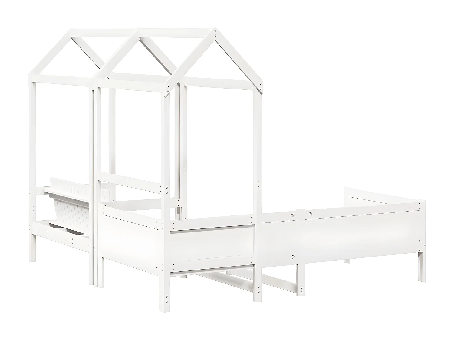 Conj. sofá-cama e banco c/ telhado 90x190cm pinho maciço branco