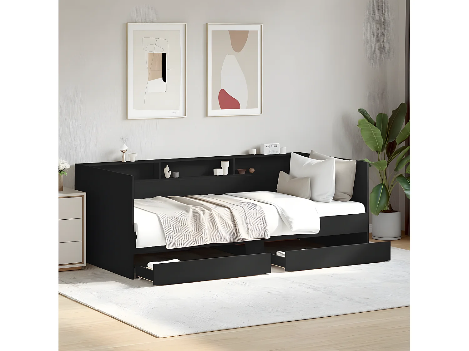 Sofá-cama c/ gavetas 90x190 cm derivados de madeira preto