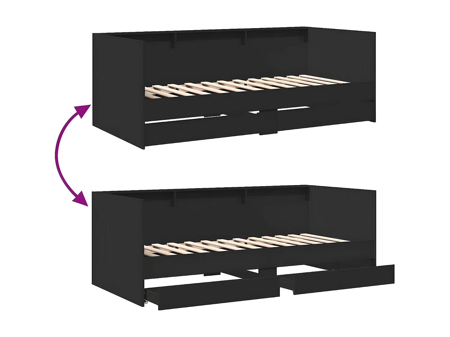 Sofá-cama c/ gavetas 90x190 cm derivados de madeira preto