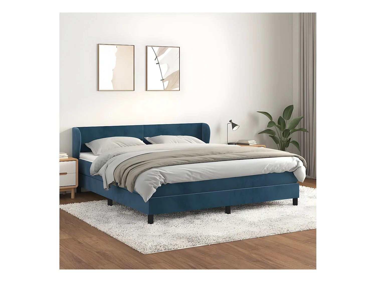 Cama com molas/colchão 180x200 cm veludo azul-escuro