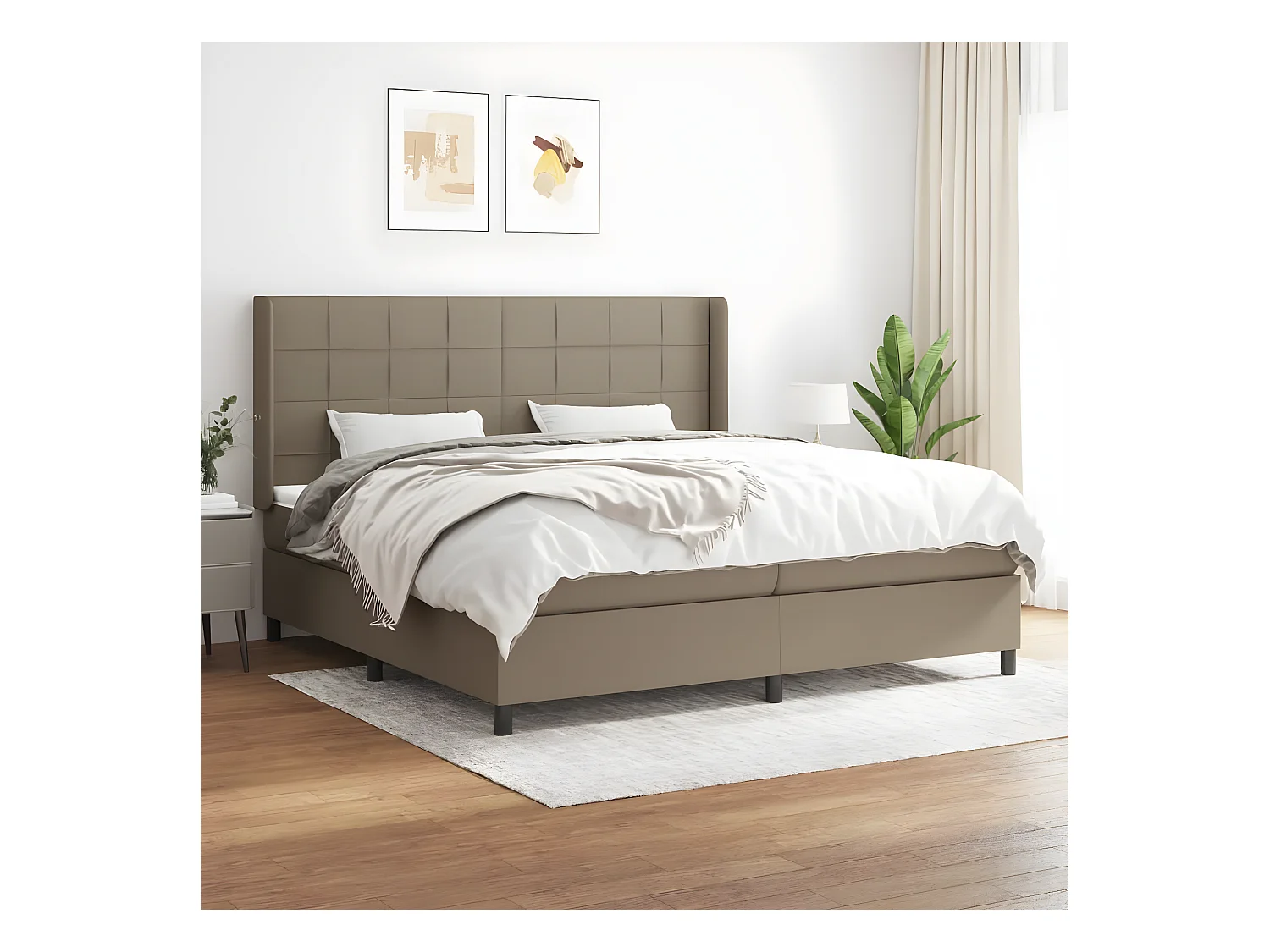 Lit à sommier tapissier avec matelas Taupe 200x200 cm Tissu