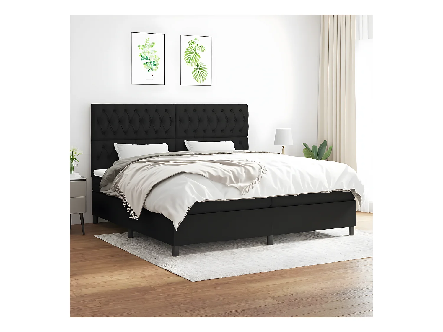 Lit à sommier tapissier avec matelas Noir 200x200 cm Tissu