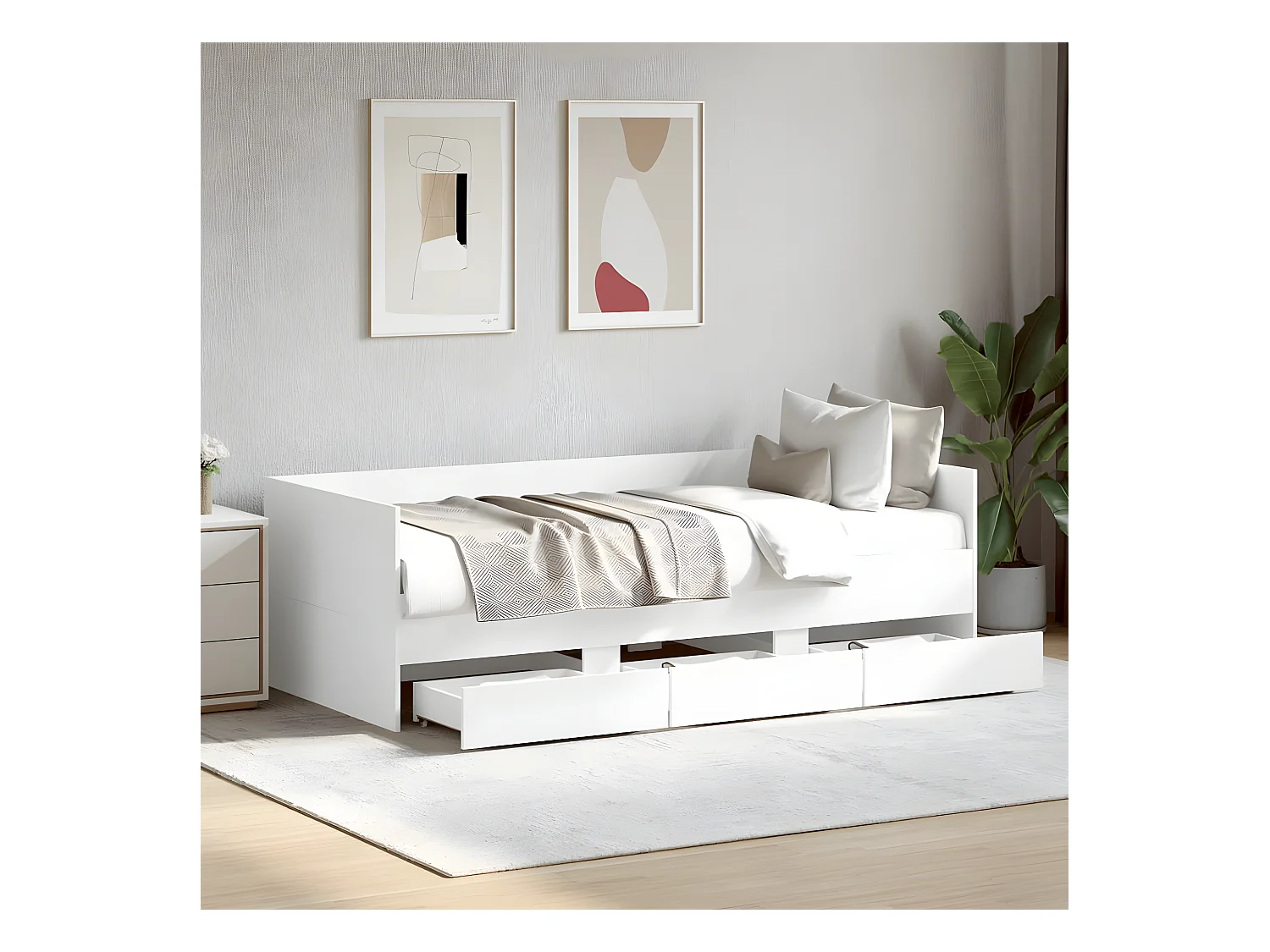 Lit de jour avec tiroirs blanc 100x200 cm bois d'ingénierie