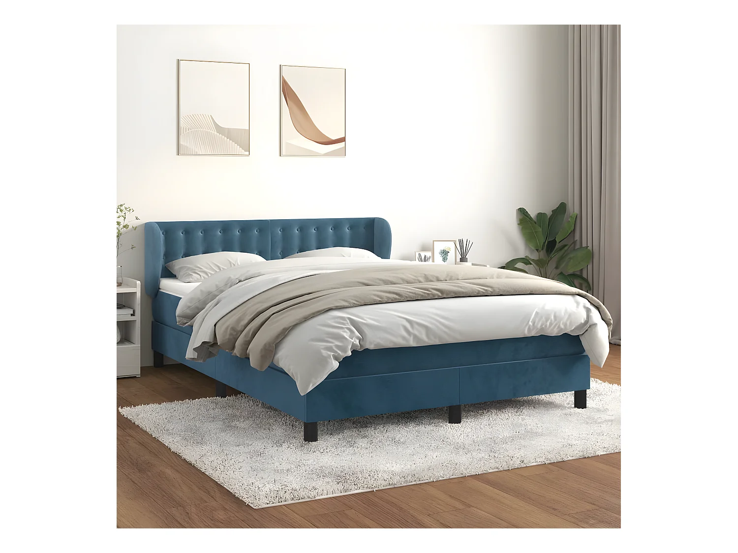 Cama box spring con colchón terciopelo azul oscuro 140x190 cm
