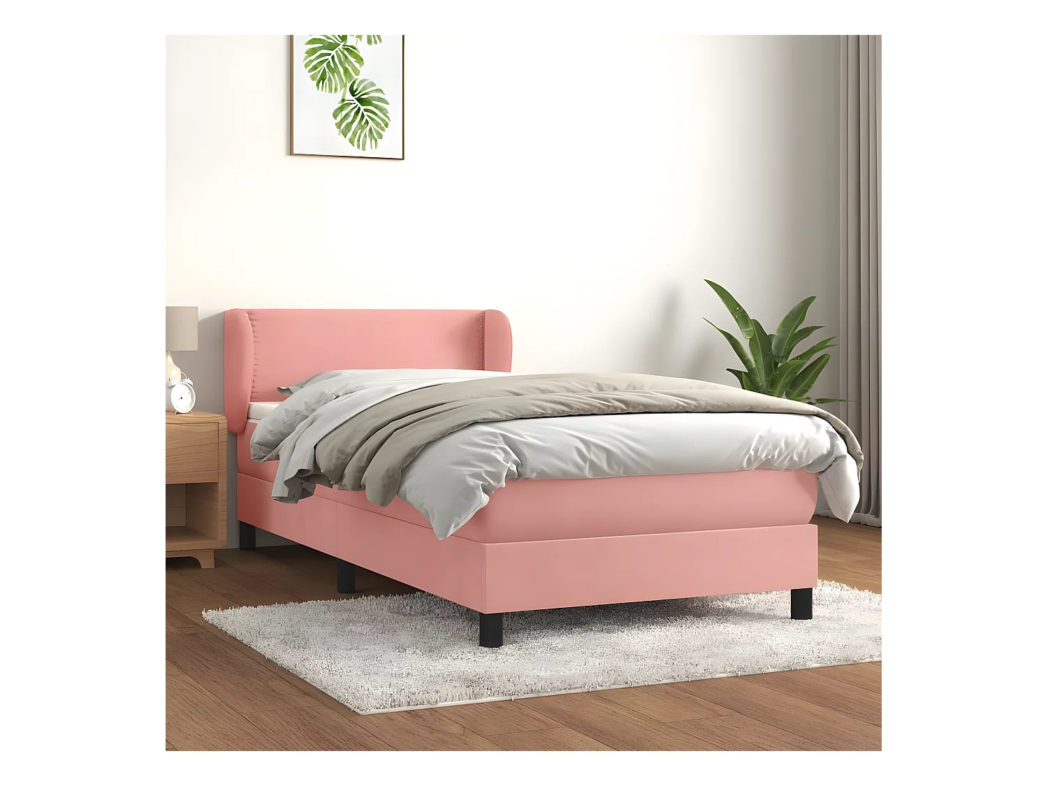 Cama com molas/colchão 100x200 cm veludo rosa