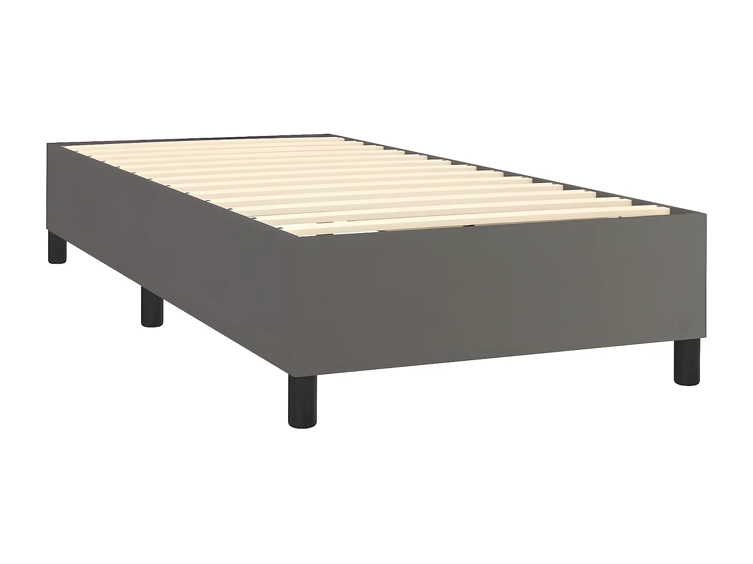 Cama box spring con colchón cuero sintético gris 80x200 cm
