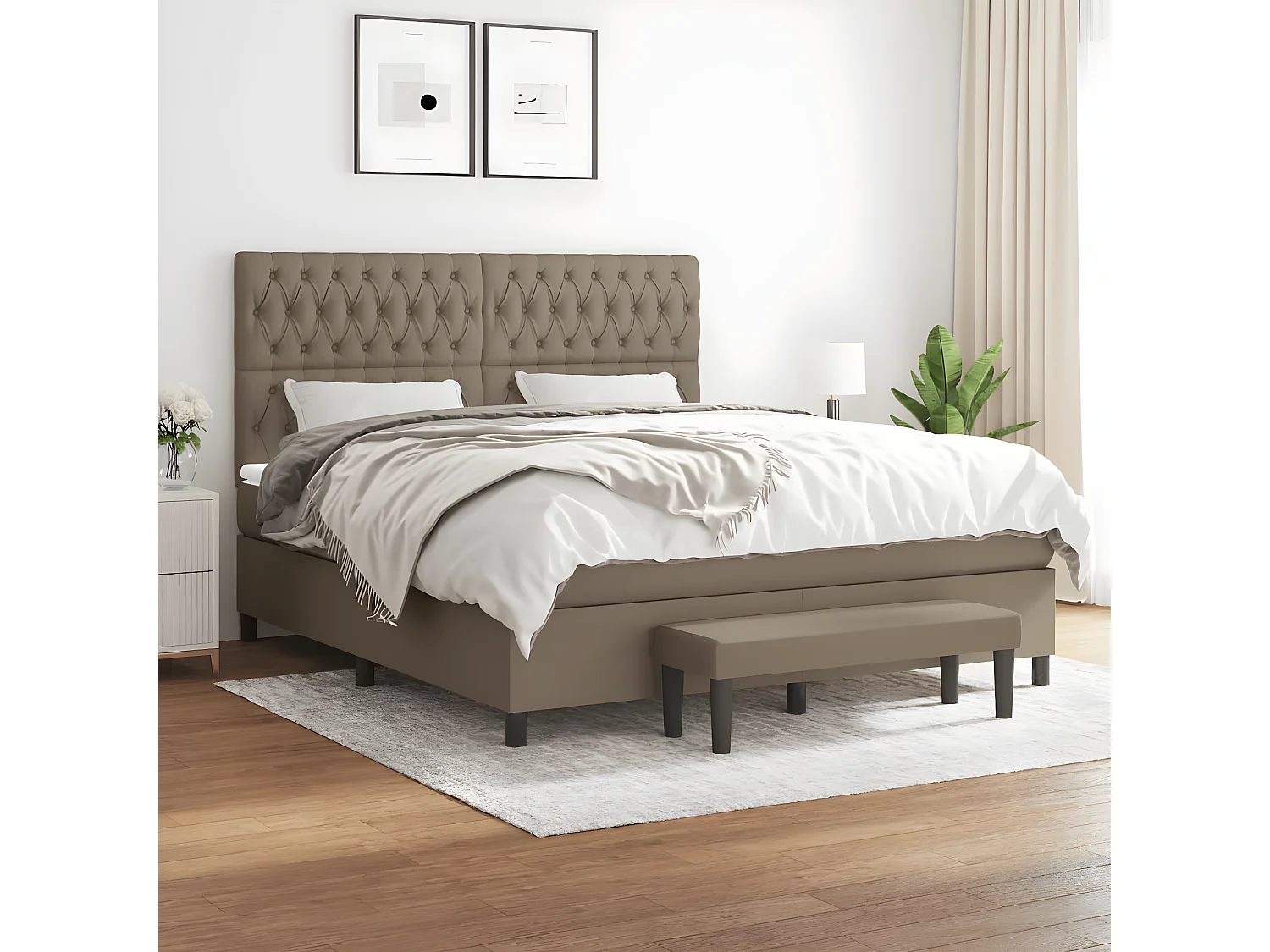 Lit à sommier tapissier avec matelas Taupe 180x200 cm Tissu
