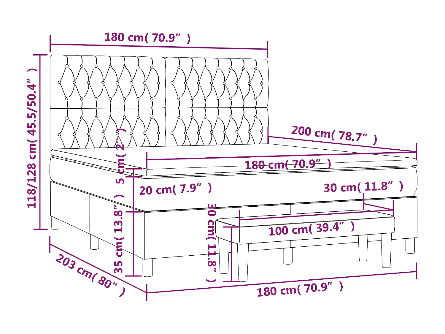 Lit à sommier tapissier avec matelas Taupe 180x200 cm Tissu