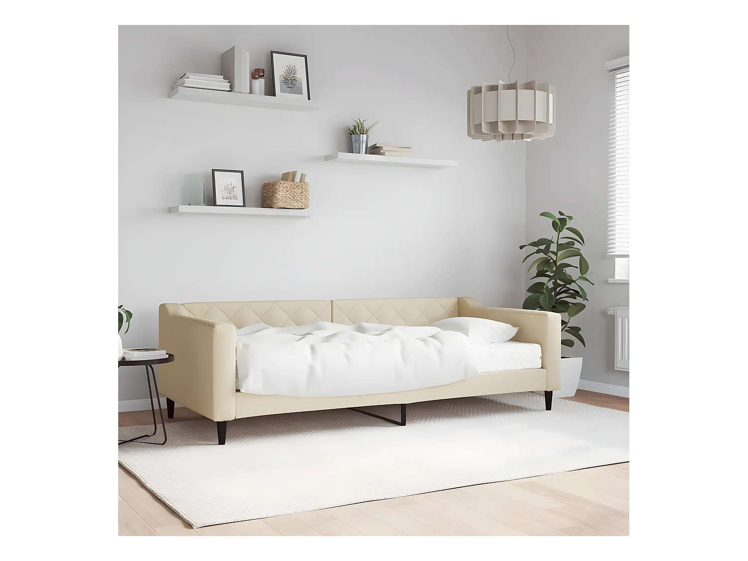 Lit de jour avec matelas crème 90x200 cm tissu