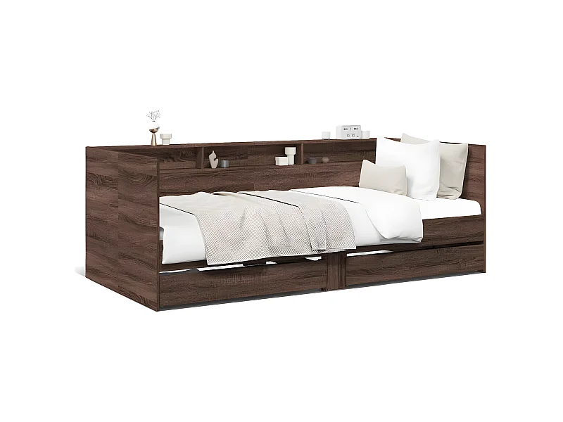 Sofá-cama com gavetas derivados de madeira carvalho castanho