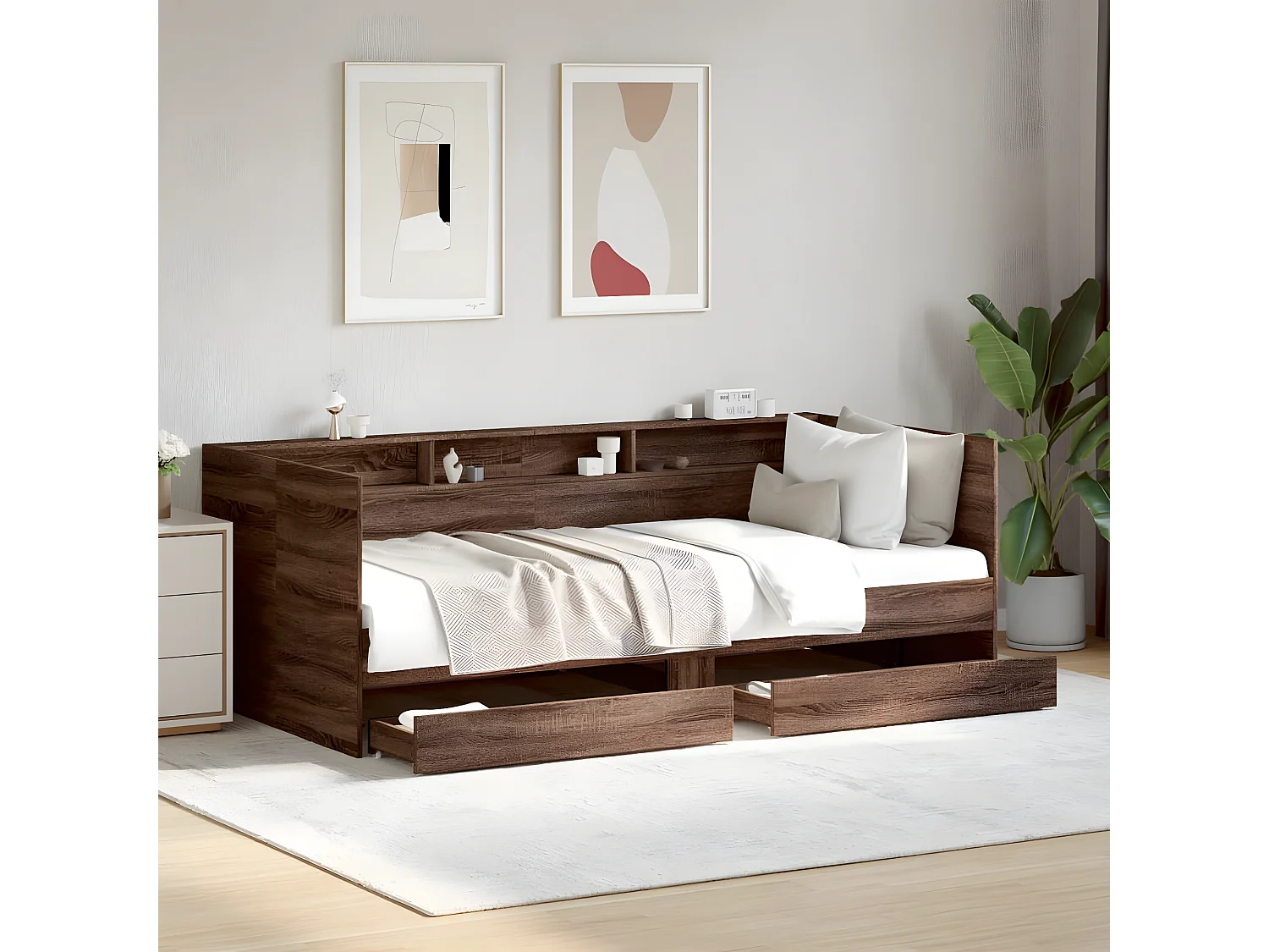 Tumbona con cajones madera ingeniería roble marrón 100x200 cm