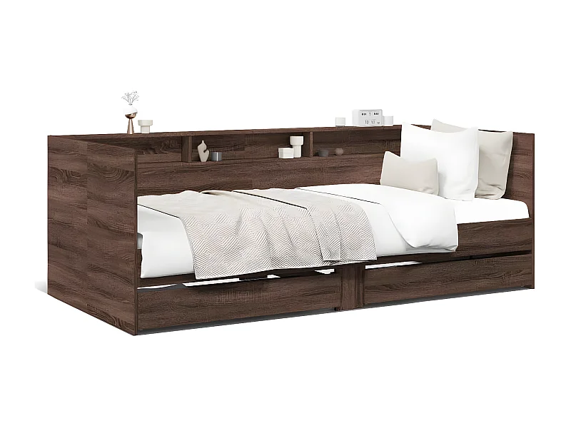 Tumbona con cajones madera ingeniería roble marrón 100x200 cm