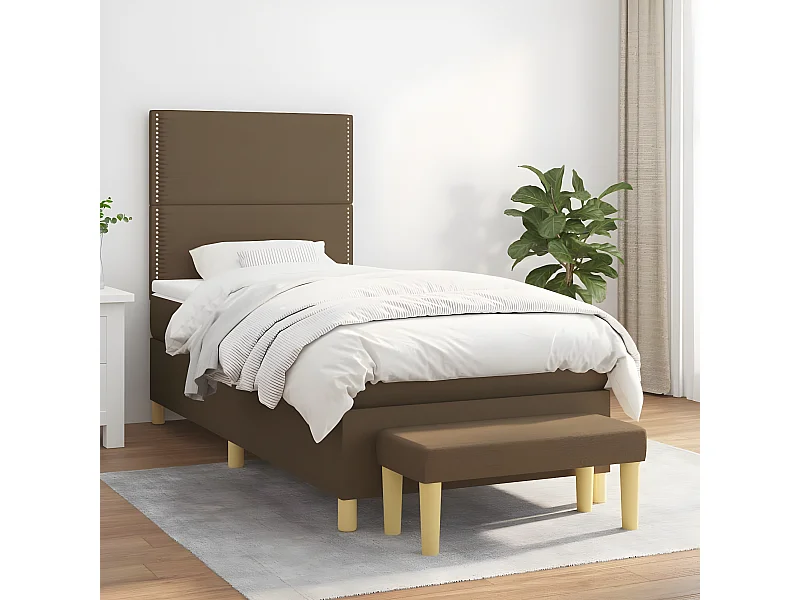 Cama box spring con colchón tela marrón oscuro 90x190 cm
