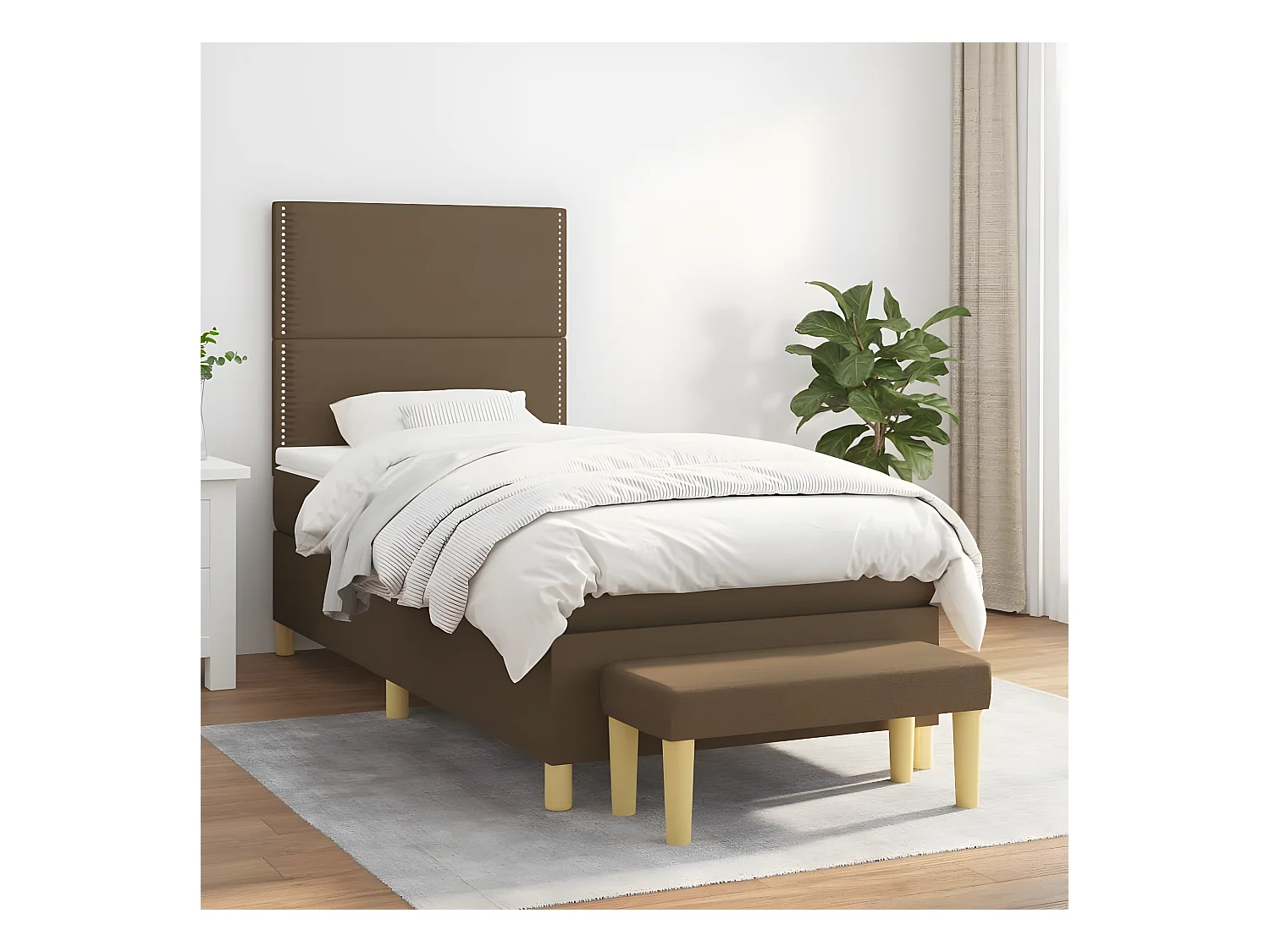 Cama box spring con colchón tela marrón oscuro 90x190 cm