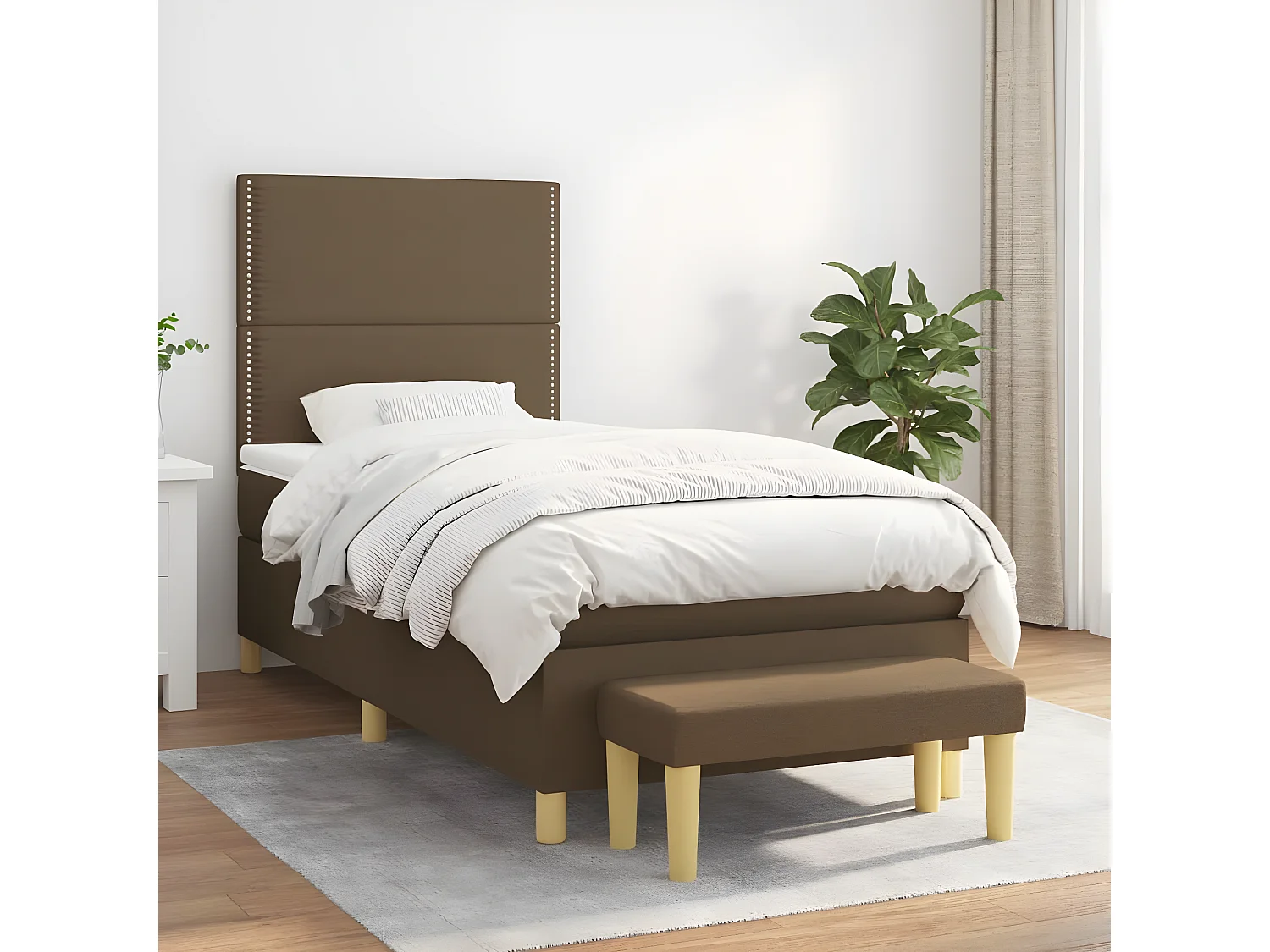 Cama box spring con colchón tela marrón oscuro 90x190 cm