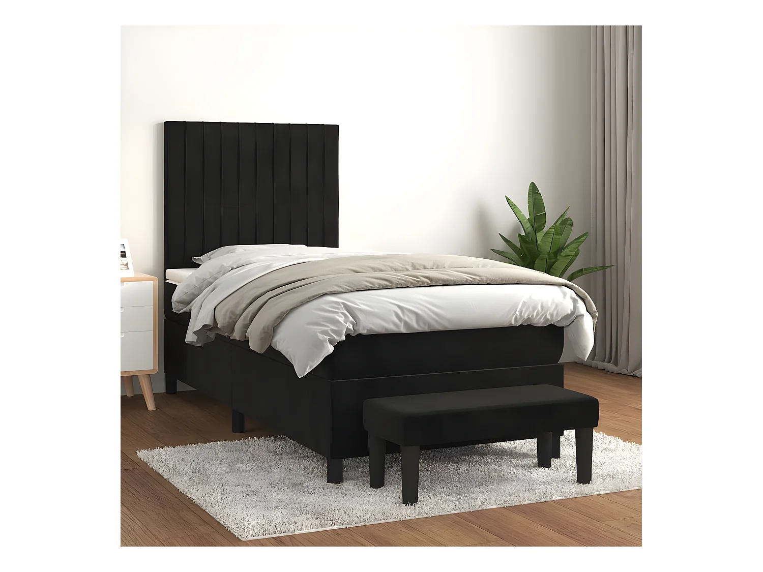 Lit à sommier tapissier avec matelas Noir 90x190 cm Velours