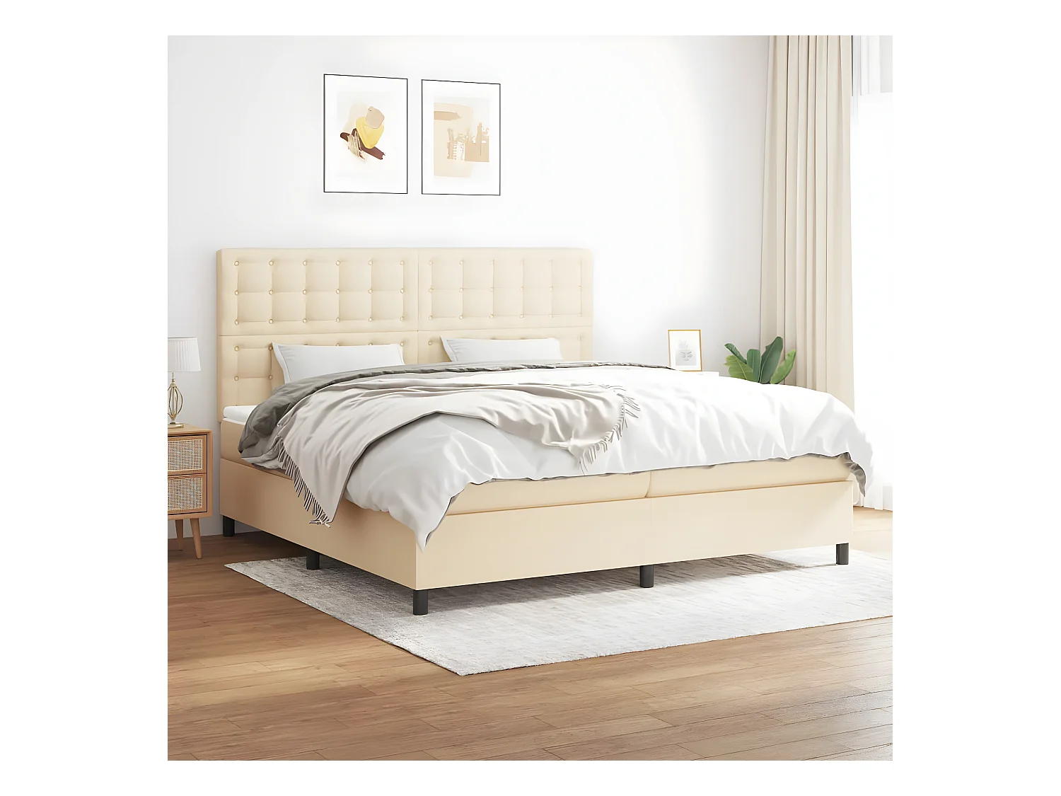 Lit à sommier tapissier avec matelas Crème 200x200 cm Tissu