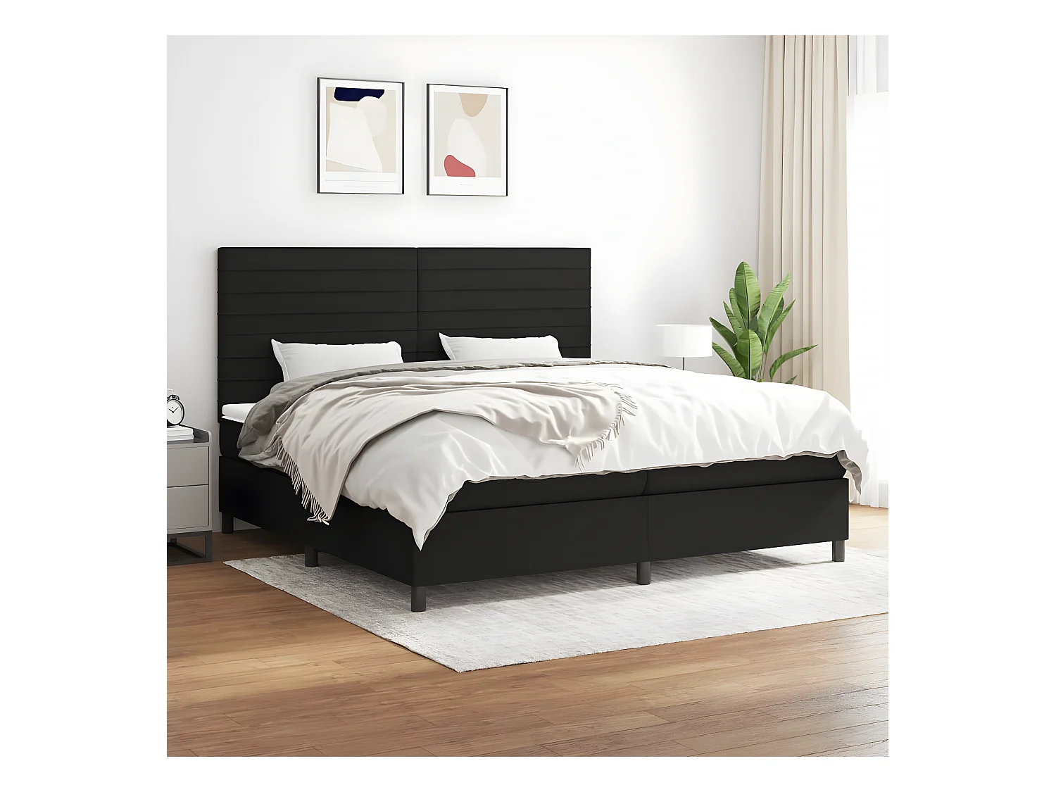 Lit à sommier tapissier avec matelas Noir 200x200 cm Tissu