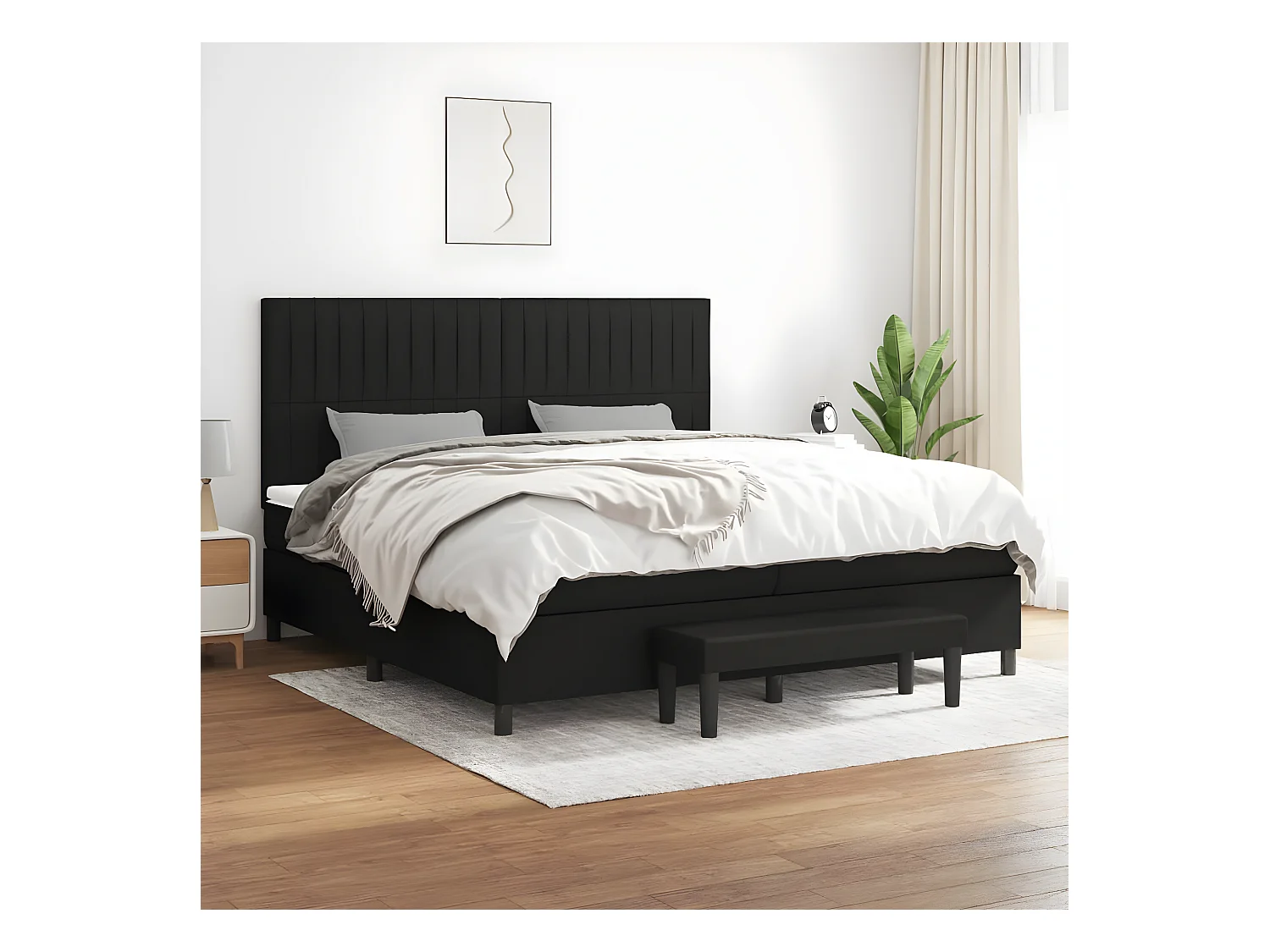 Lit à sommier tapissier avec matelas Noir 200x200 cm Tissu