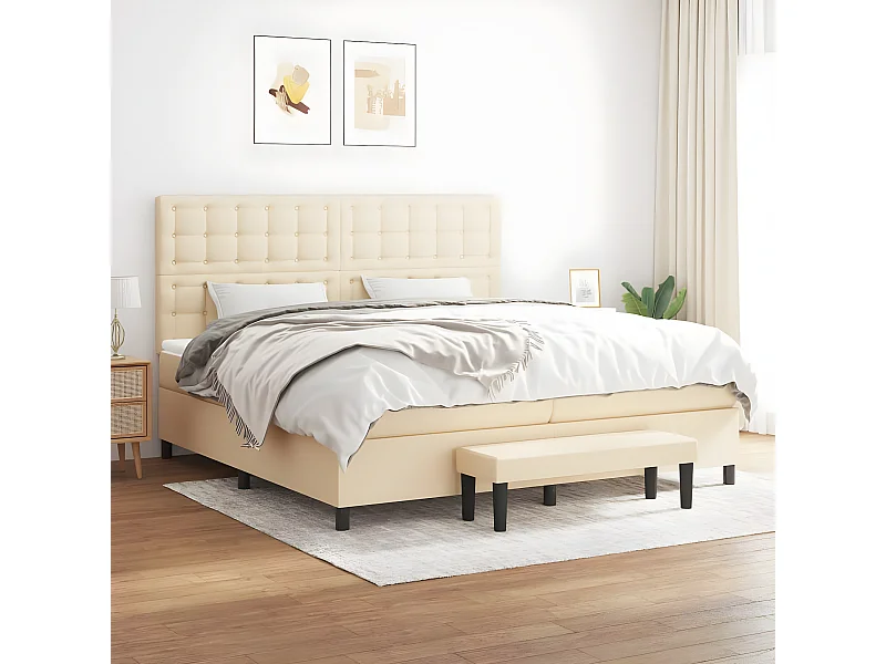 Lit à sommier tapissier avec matelas Crème 200x200 cm Tissu