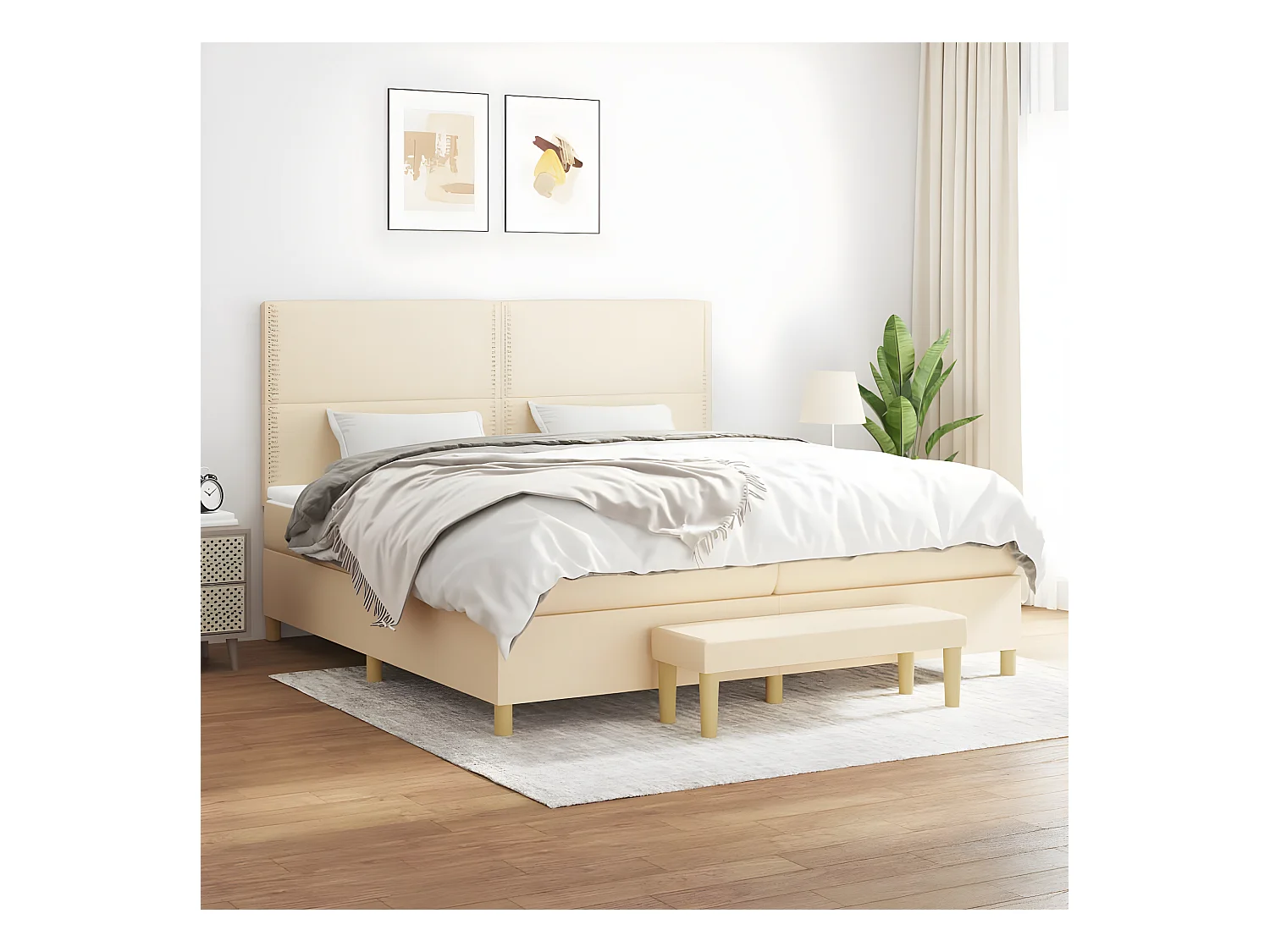 Cama com molas/colchão 200x200 cm tecido cor creme