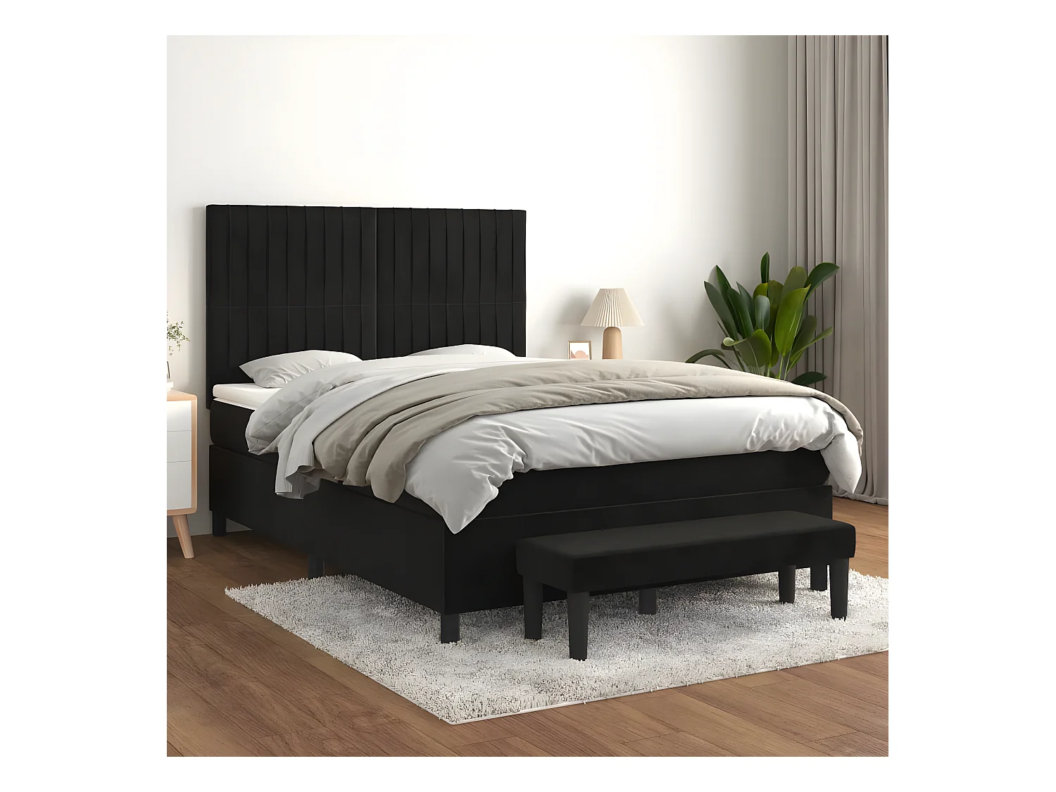 Cama box spring con colchón terciopelo negro 140x200 cm