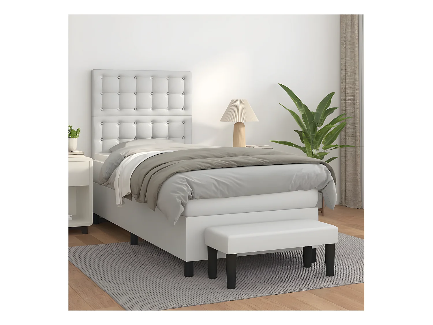 Cama box spring con colchón cuero sintético blanco 100x200 cm